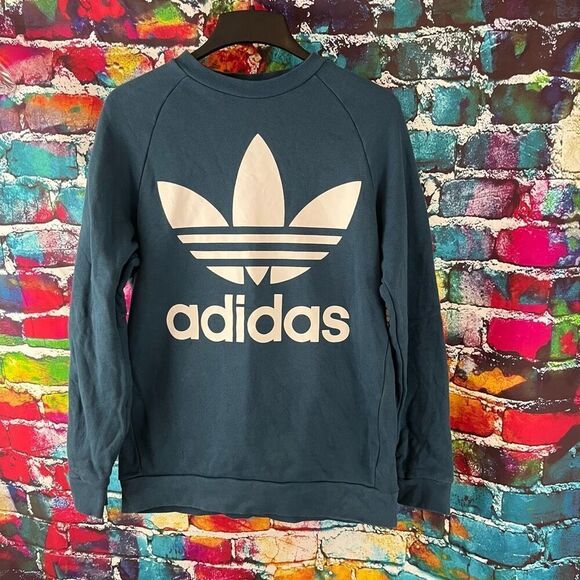 ADIDAS WOMENS OVERSIZED SWEATSHIRT Sz S CY4756 Trefoil Dark Steel - Picture 1 of 5